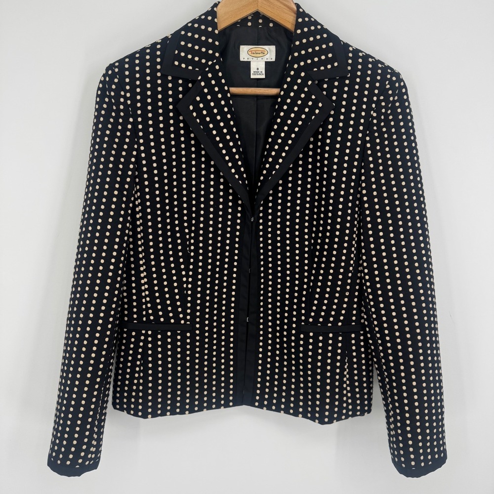 Talbots Blazer Women 8P Polka Dot Black Career Hook Eye Office Preppy Textured